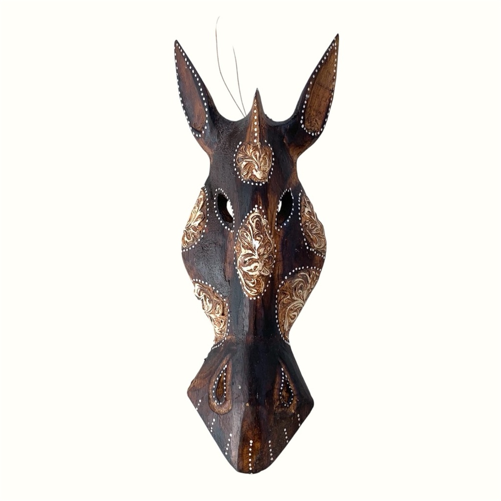 Zebra/Horse Mask Hand Carved Wooden Medallion Tribal Dot Design Wall Art